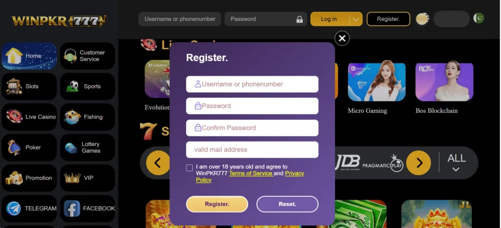 Winpkr 777 game interface