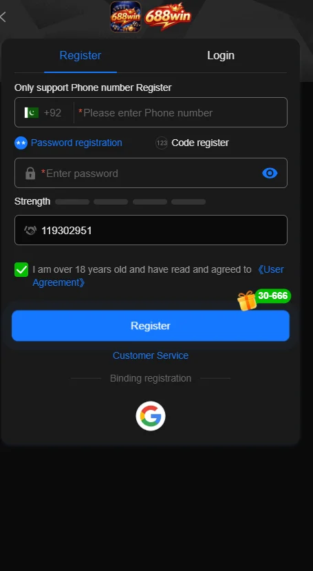 A beginner exploring the user dashboard of the 688Win Game on a modern Android device in Pakistan.
