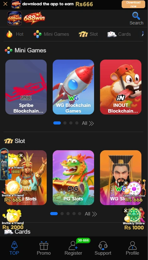 A beginner exploring the user dashboard of the 688Win Game on a modern Android device in Pakistan.