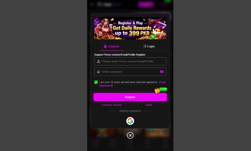 interface of 786ace game screenshot