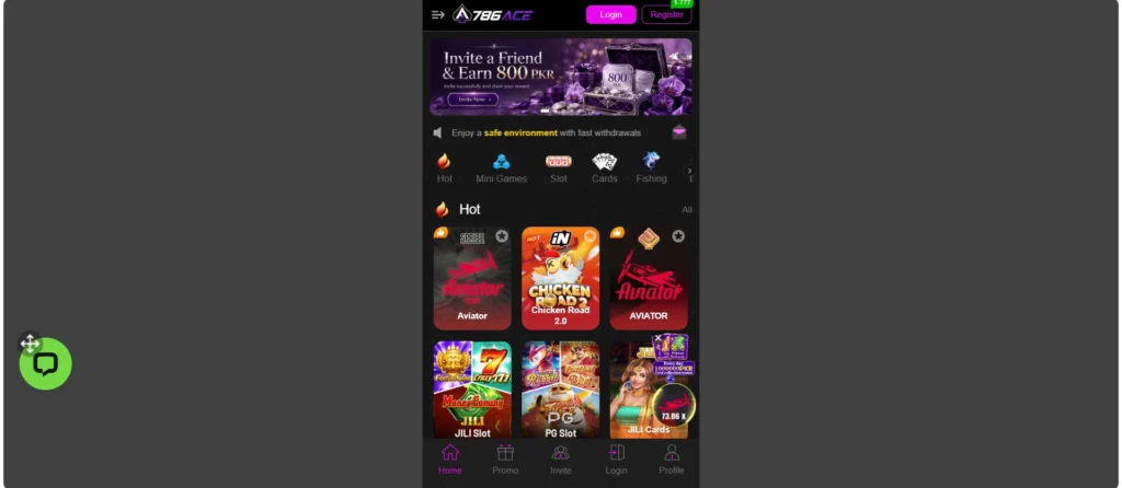 interface of 786ace game screenshot